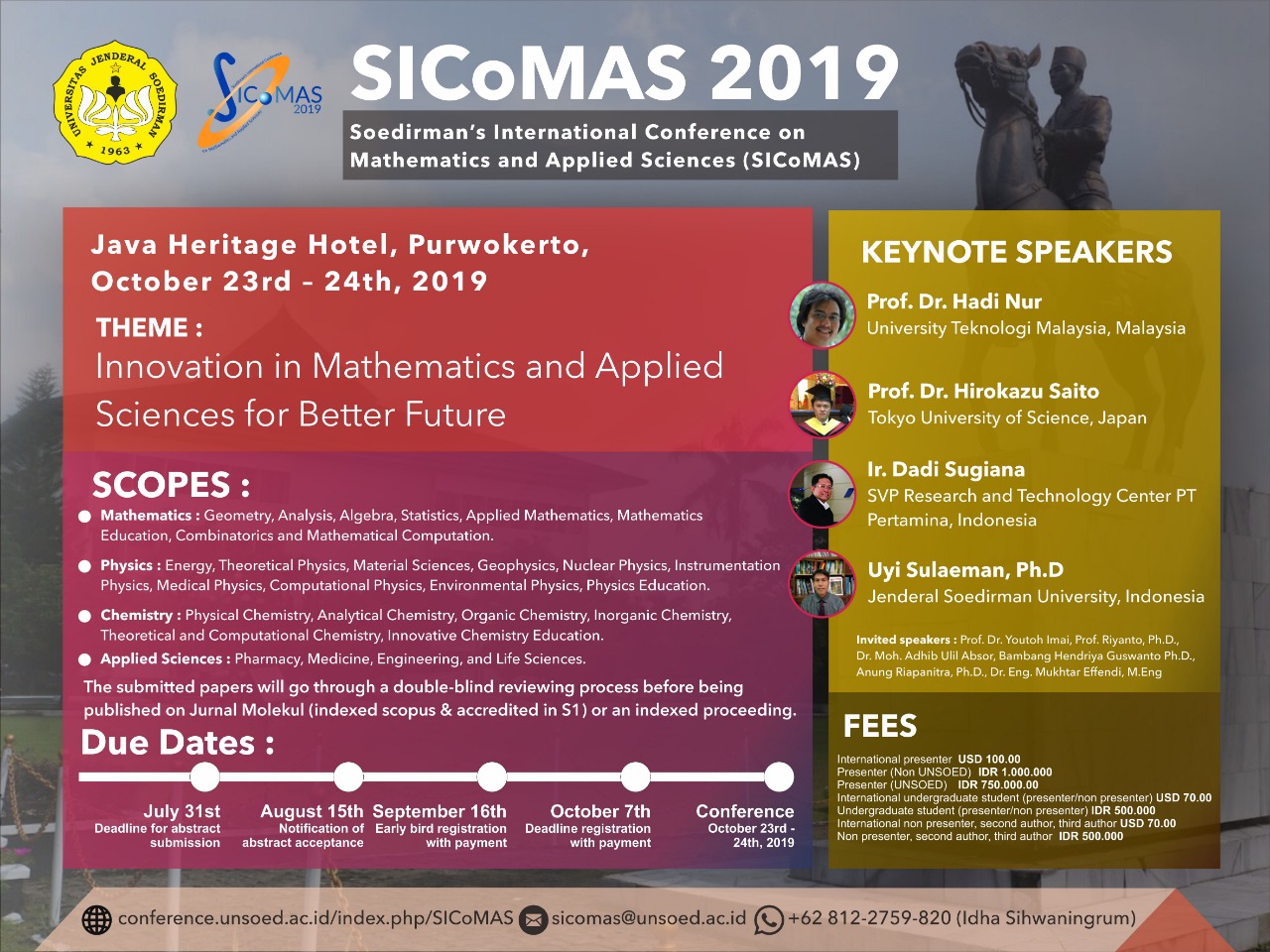 FMIPA UNSOED Segera Gelar Soedirman’s International Conference on Mathematics and Applied Sciences (SICoMAS) 2019